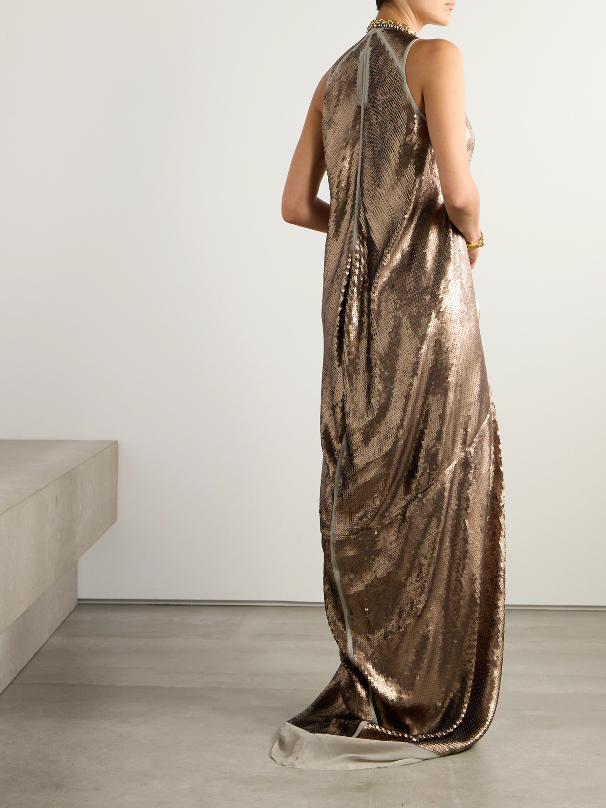 Rick Owens Dustulator Sequined Silk Gown In Brown