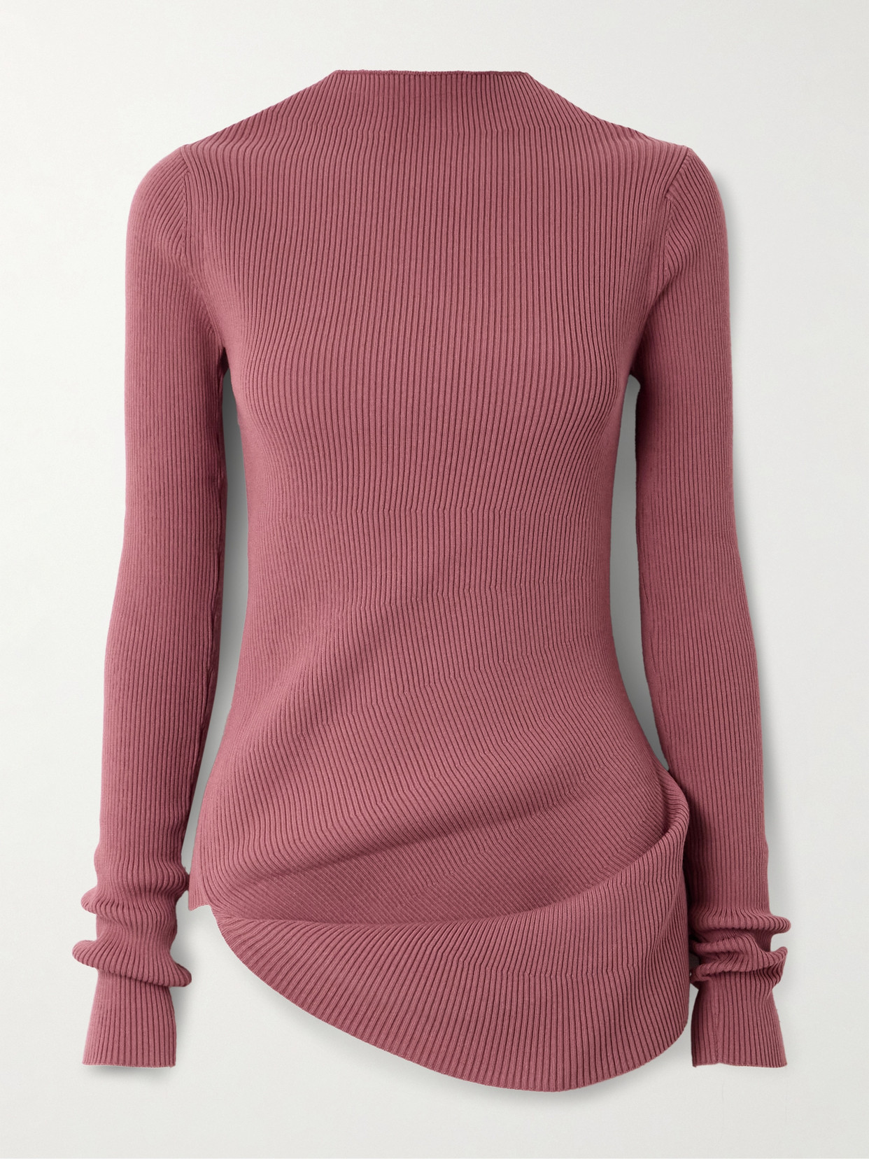 Rick Owens Babel Asymmetric Ribbed-knit Jumper In Pink