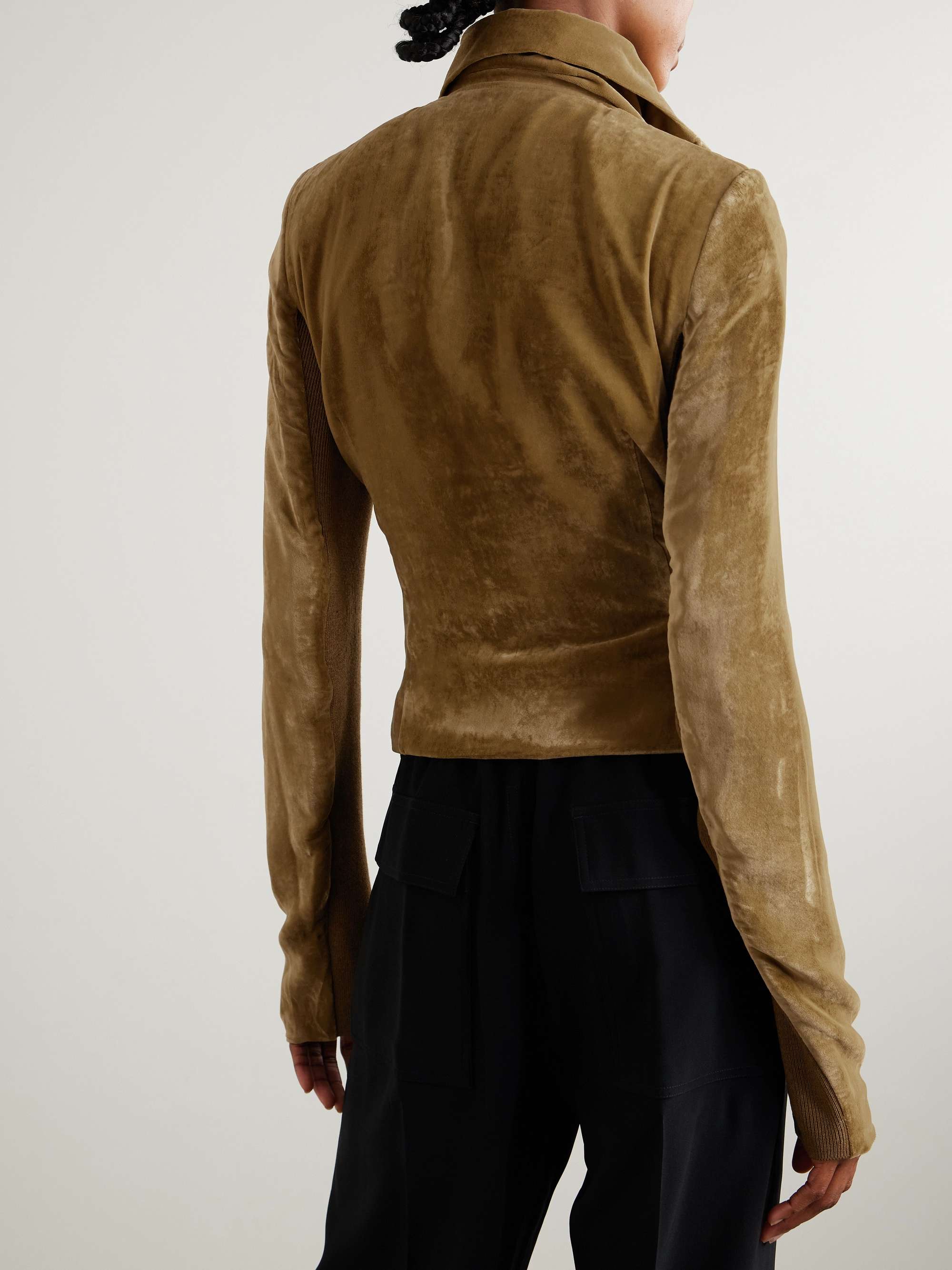 RICK OWENS Wool-trimmed velvet biker jacket | NET-A-PORTER