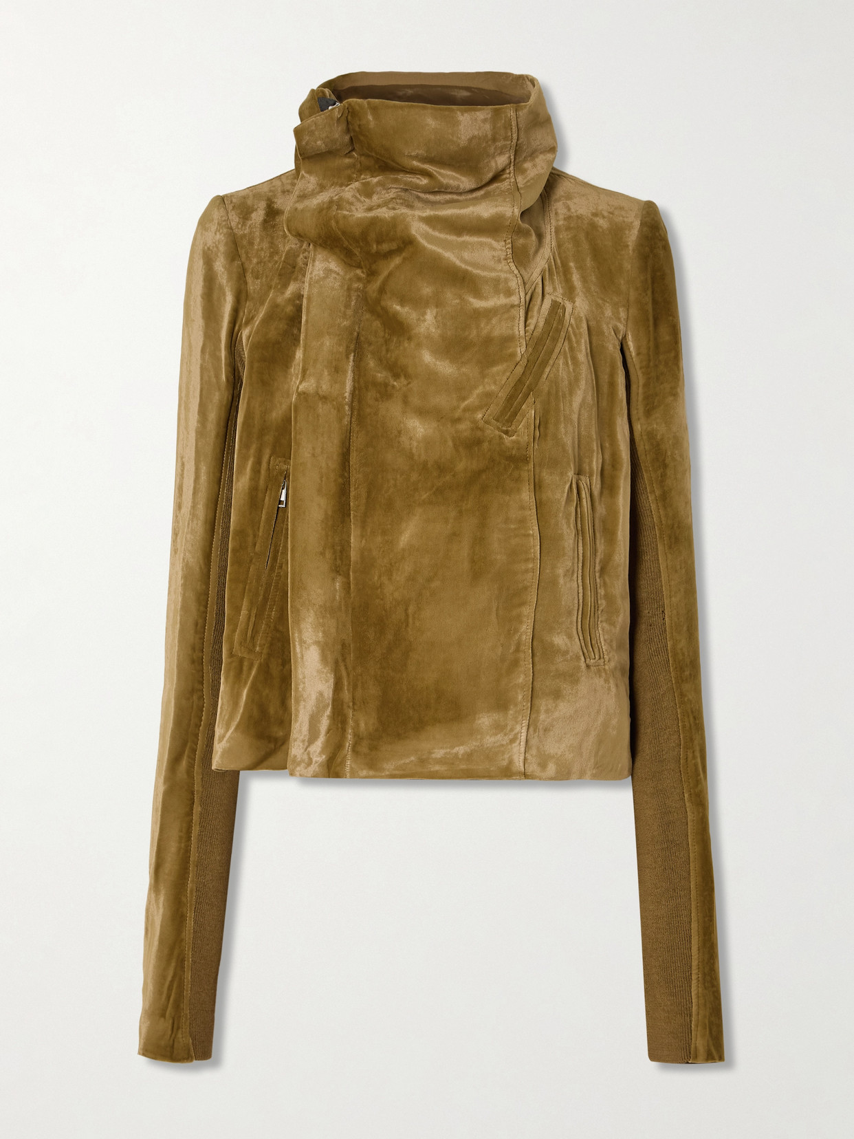 Rick Owens Wool-trimmed Velvet Biker Jacket In Neutrals