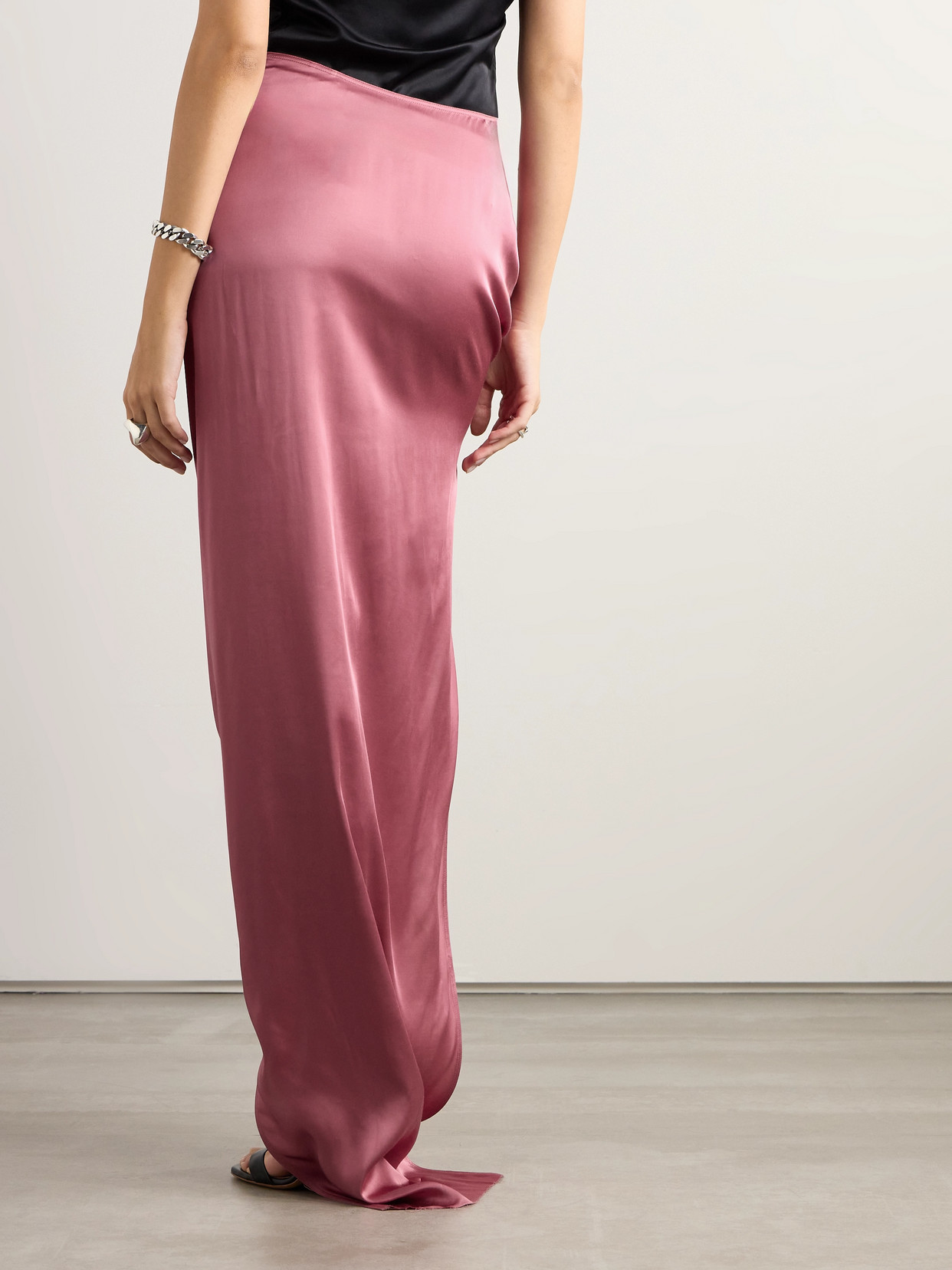 Rick Owens Edfu Ruffled Asymmetric Draped Satin Maxi Skirt In Pink