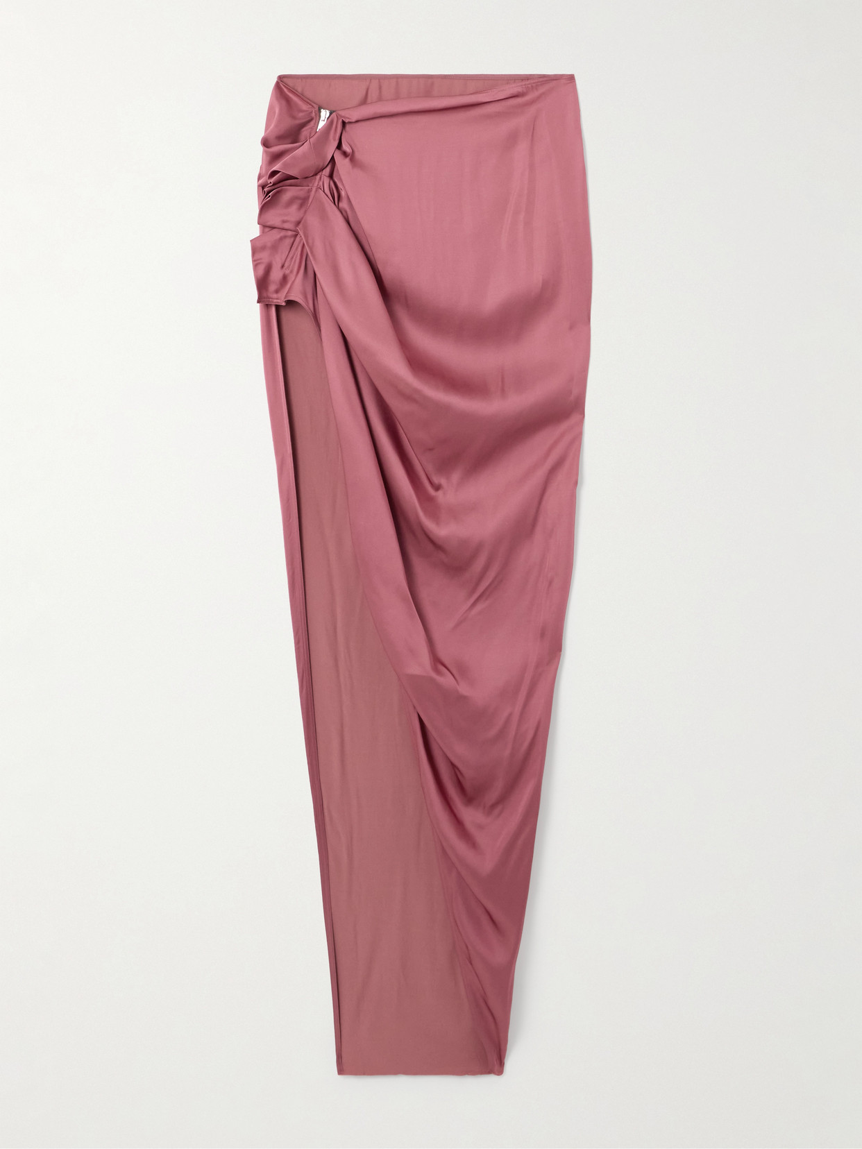 Rick Owens Edfu Ruffled Asymmetric Draped Satin Maxi Skirt In Pink