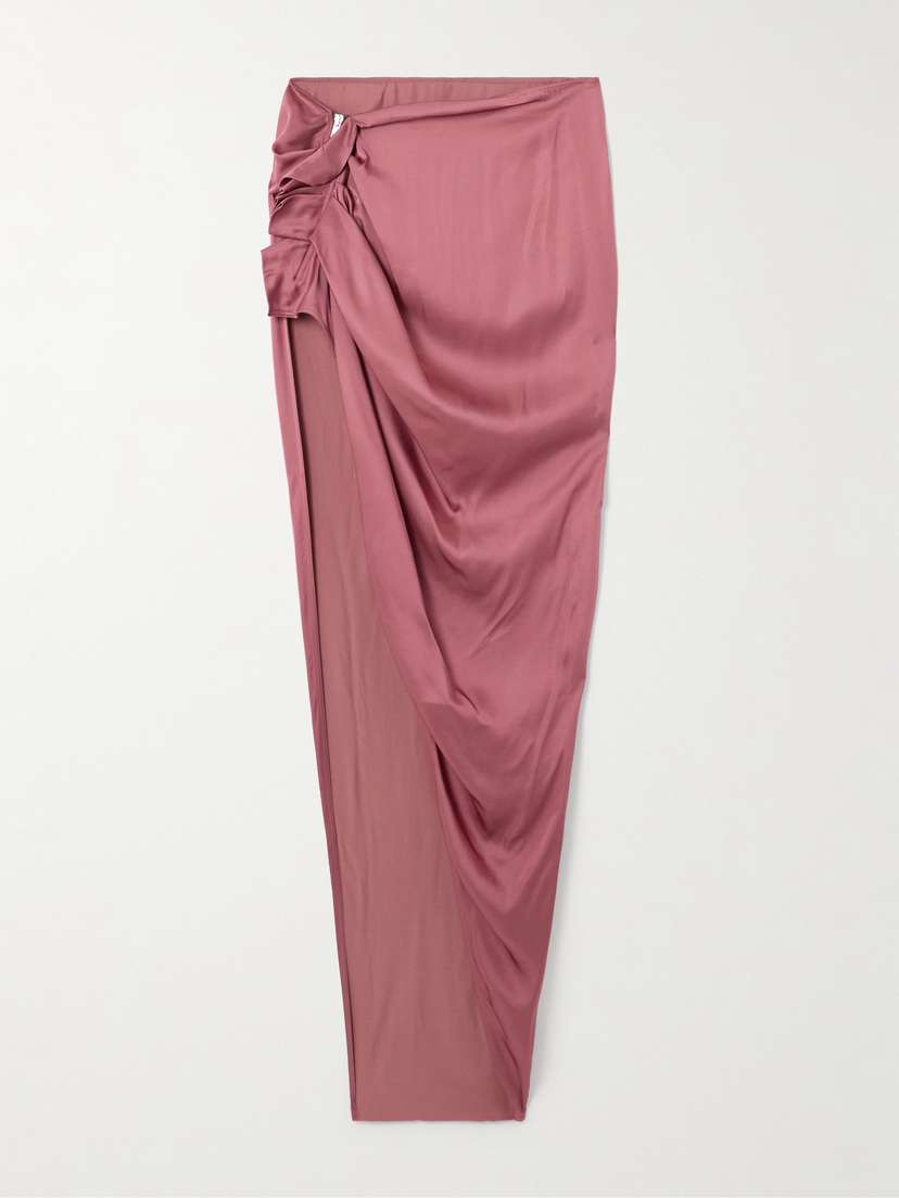 Rick Owens Edfu Ruffled Asymmetric Draped Satin Maxi Skirt