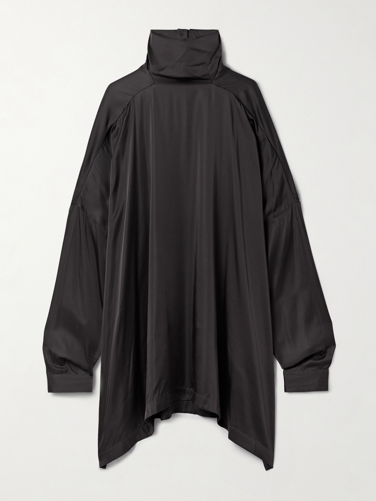 Rick Owens Asymmetric Satin Turtleneck Top In Gray