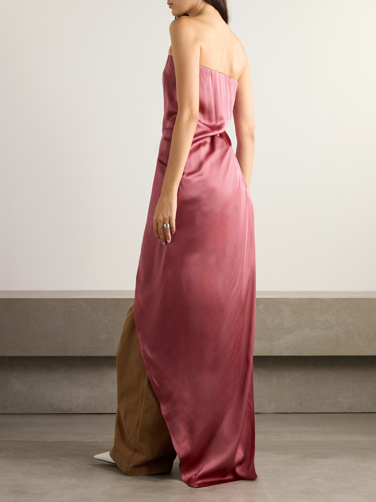 Rick Owens Lido Strapless Asymmetric Satin Top In Pink