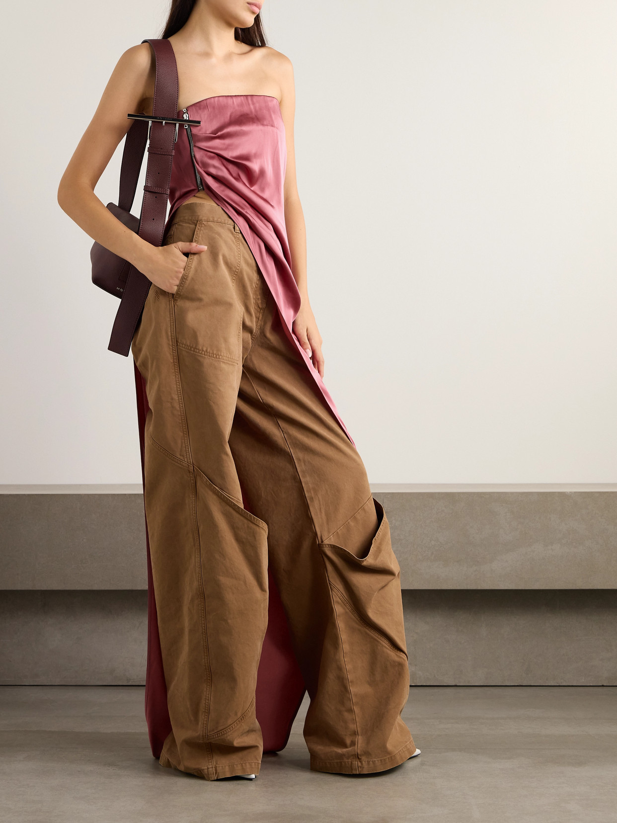 Rick Owens Lido Strapless Asymmetric Satin Top In Pink