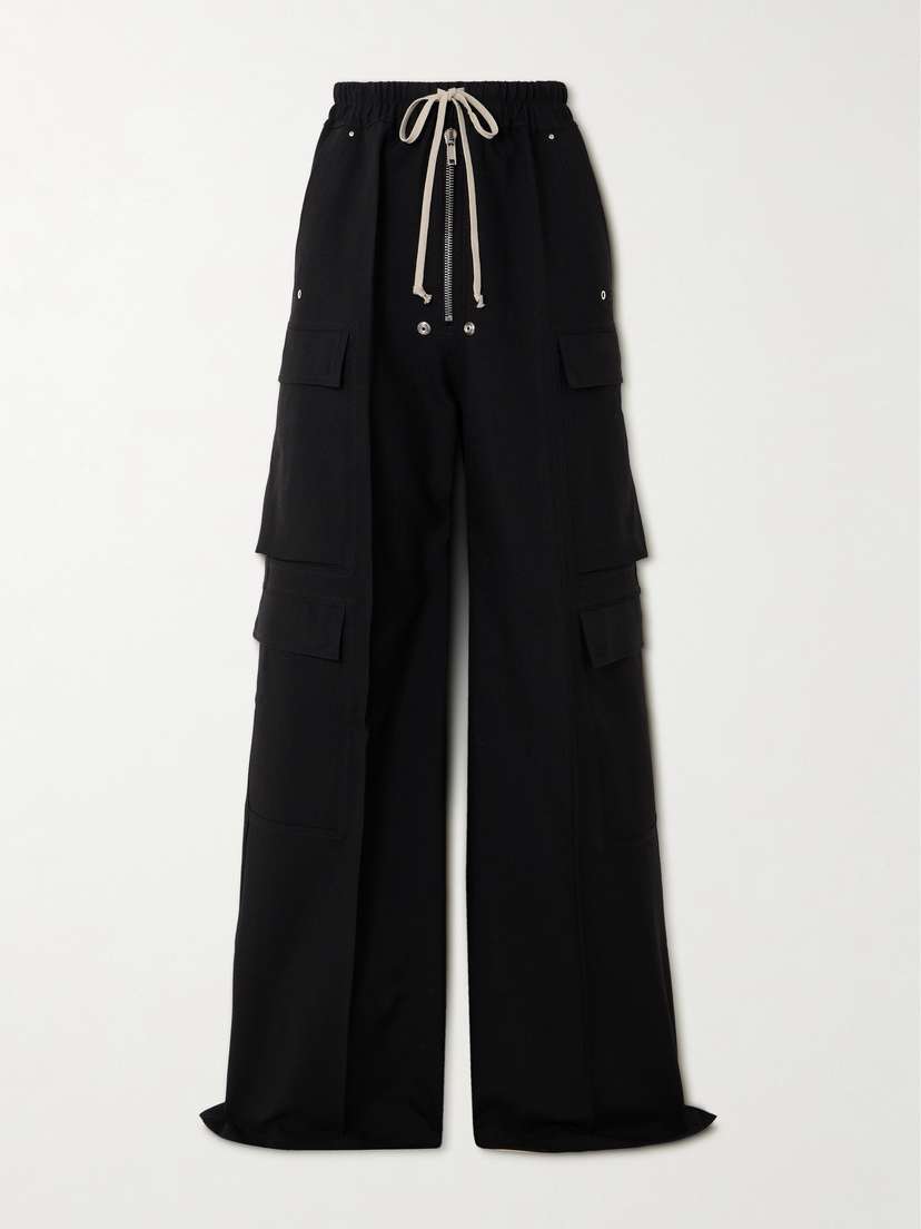 Rick Owens Cargobelas Eyelet-embellished Grain De Poudre Wool Wide-leg Pants