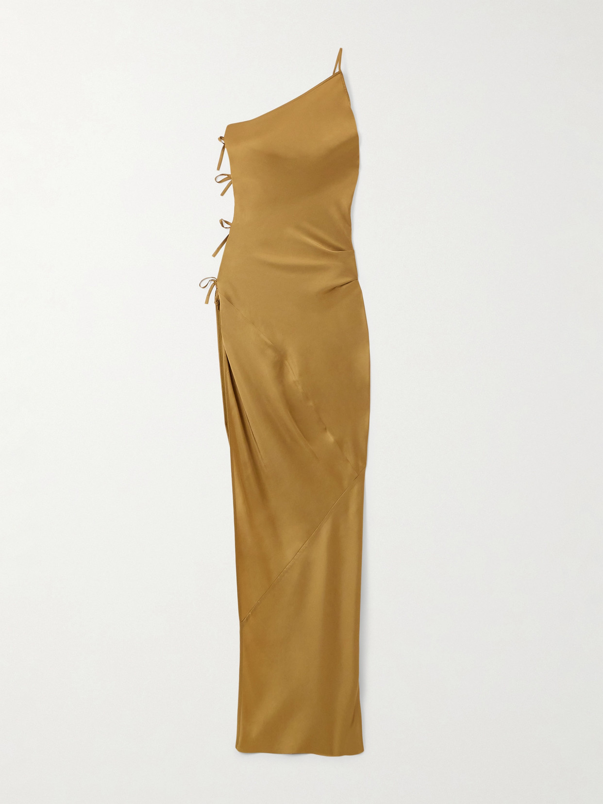 Rick Owens - Taco One-shoulder Tie-embellished Satin Dress - Yellow