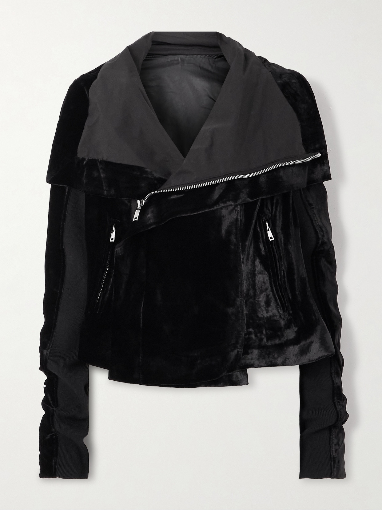 Rick Owens - Wool-trimmed Velvet Biker Jacket - Black