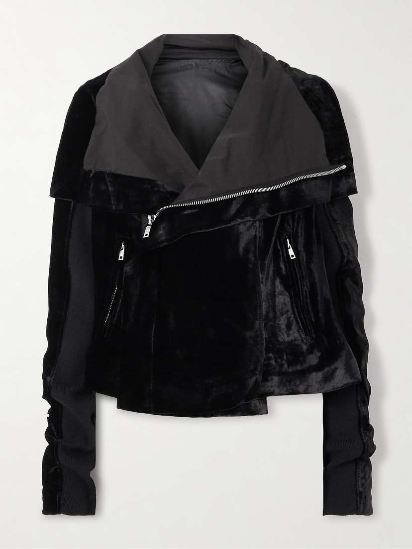 Rick Owens Wool-trimmed Velvet Biker Jacket