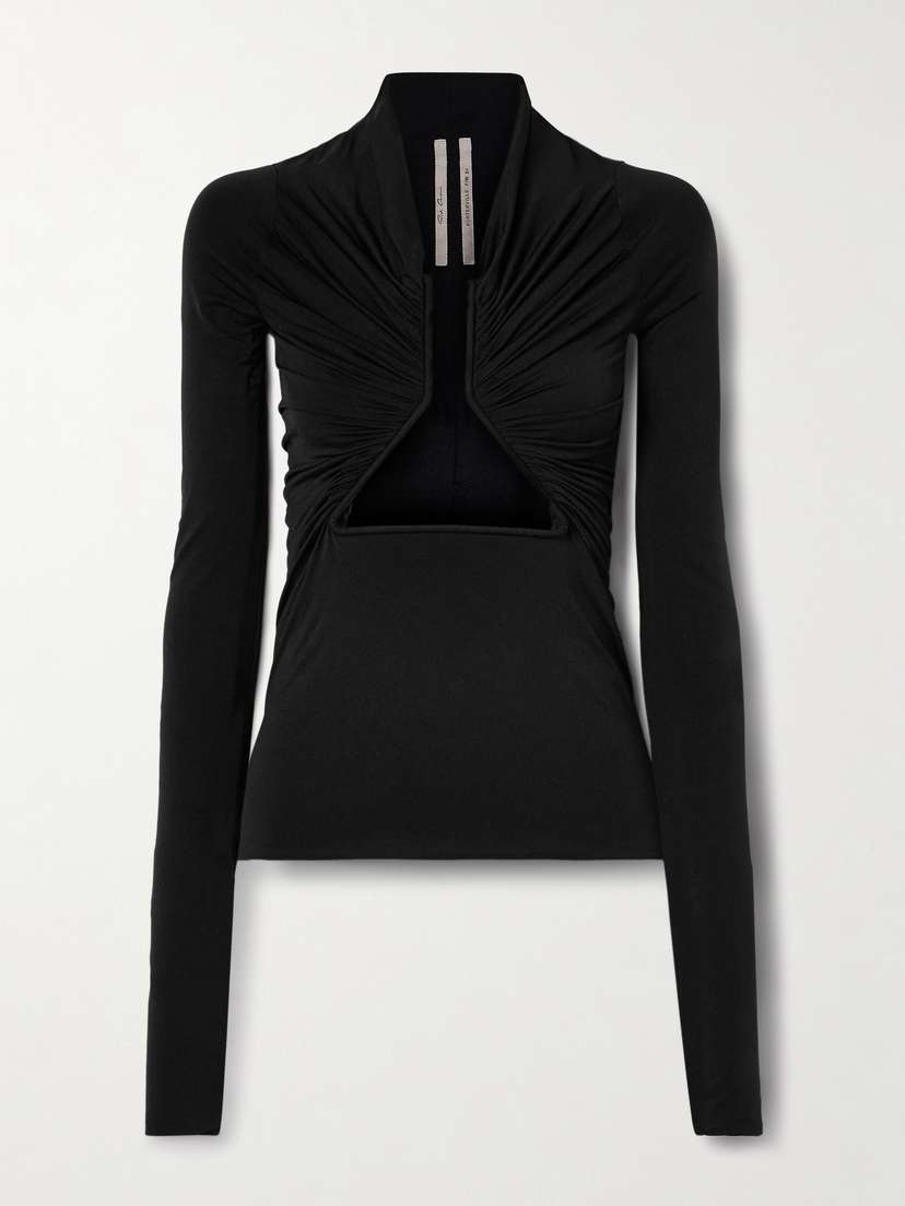Rick Owens Cutout Ruched Stretch-jersey Top