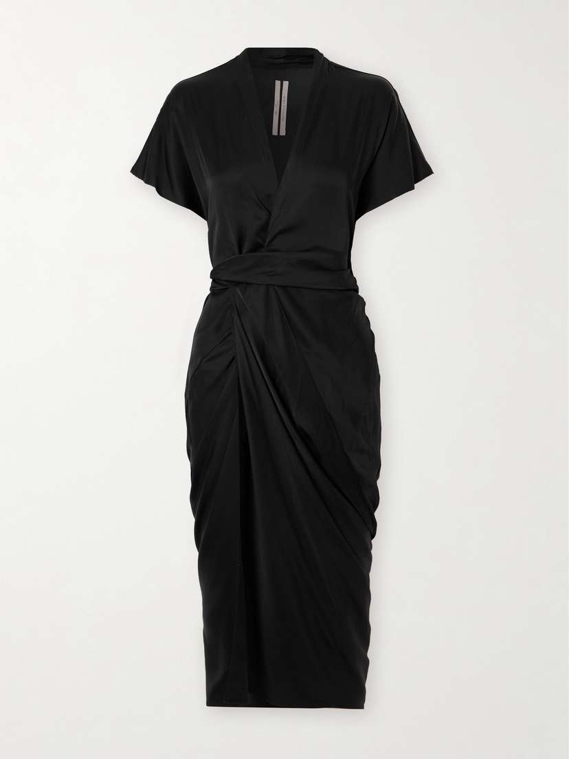 Rick Owens Draped Satin Midi Wrap Dress