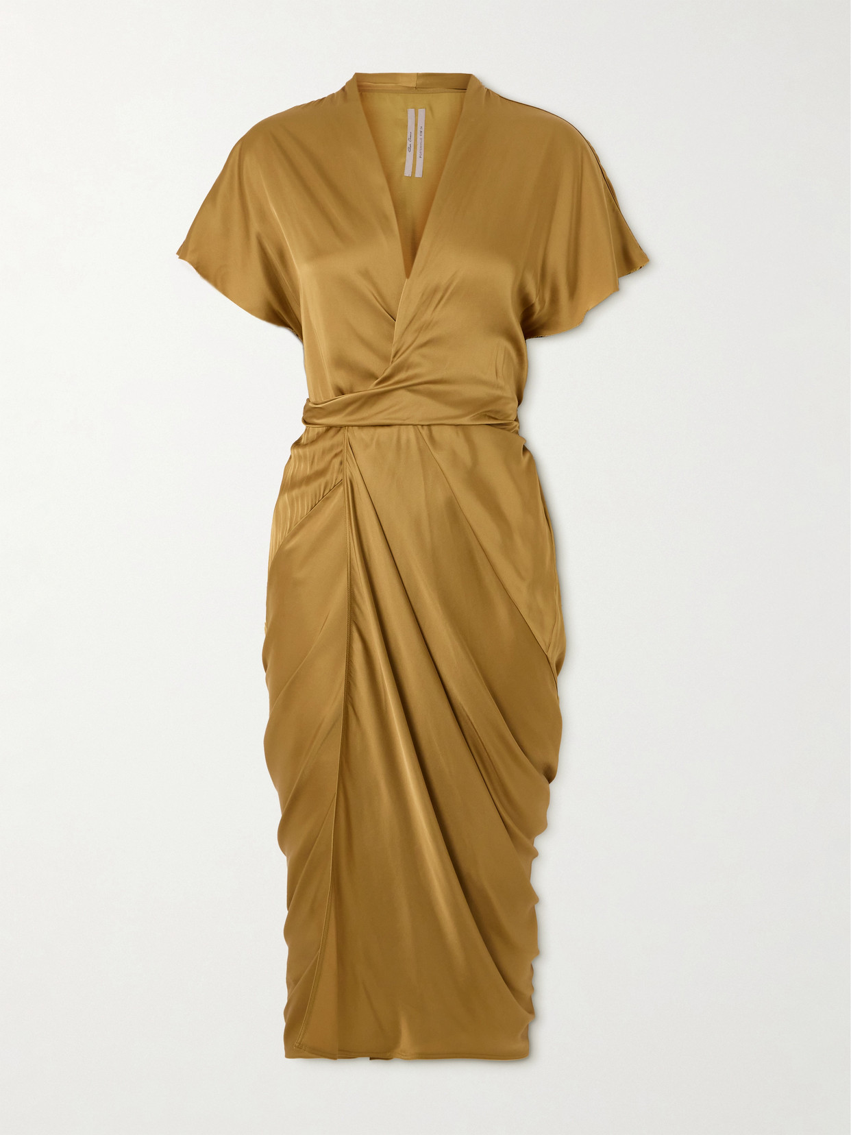 Rick Owens Draped Satin Midi Wrap Dress In Neutrals