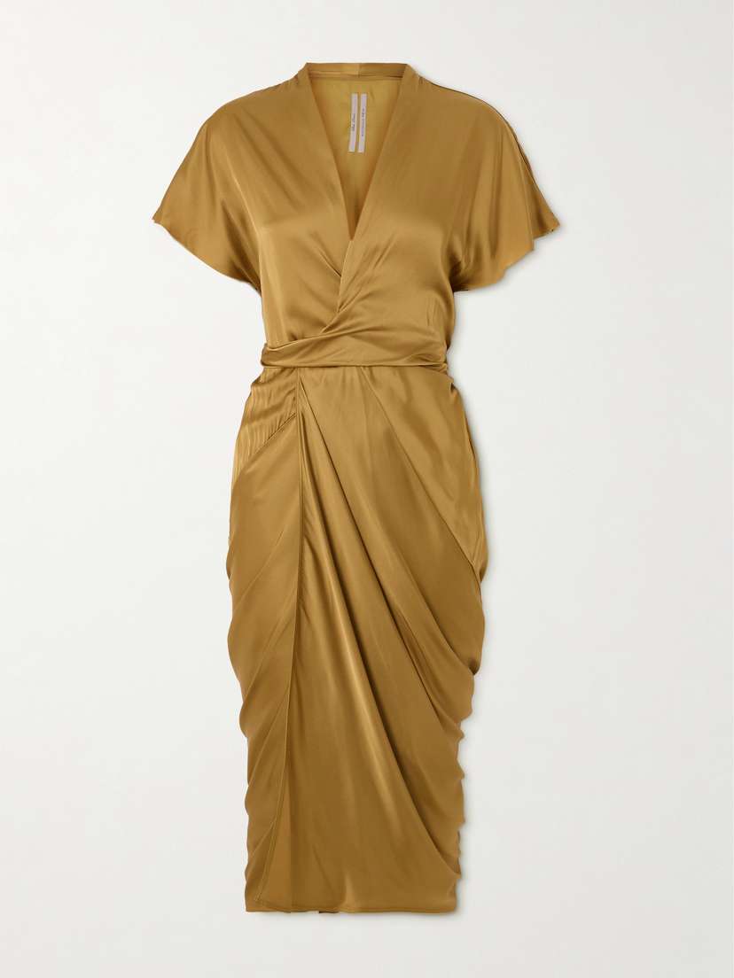 Rick Owens Draped Satin Midi Wrap Dress