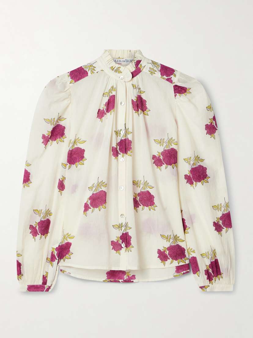 ALIX OF BOHEMIA Annabel Gathered Floral-print Cotton-voile Blouse