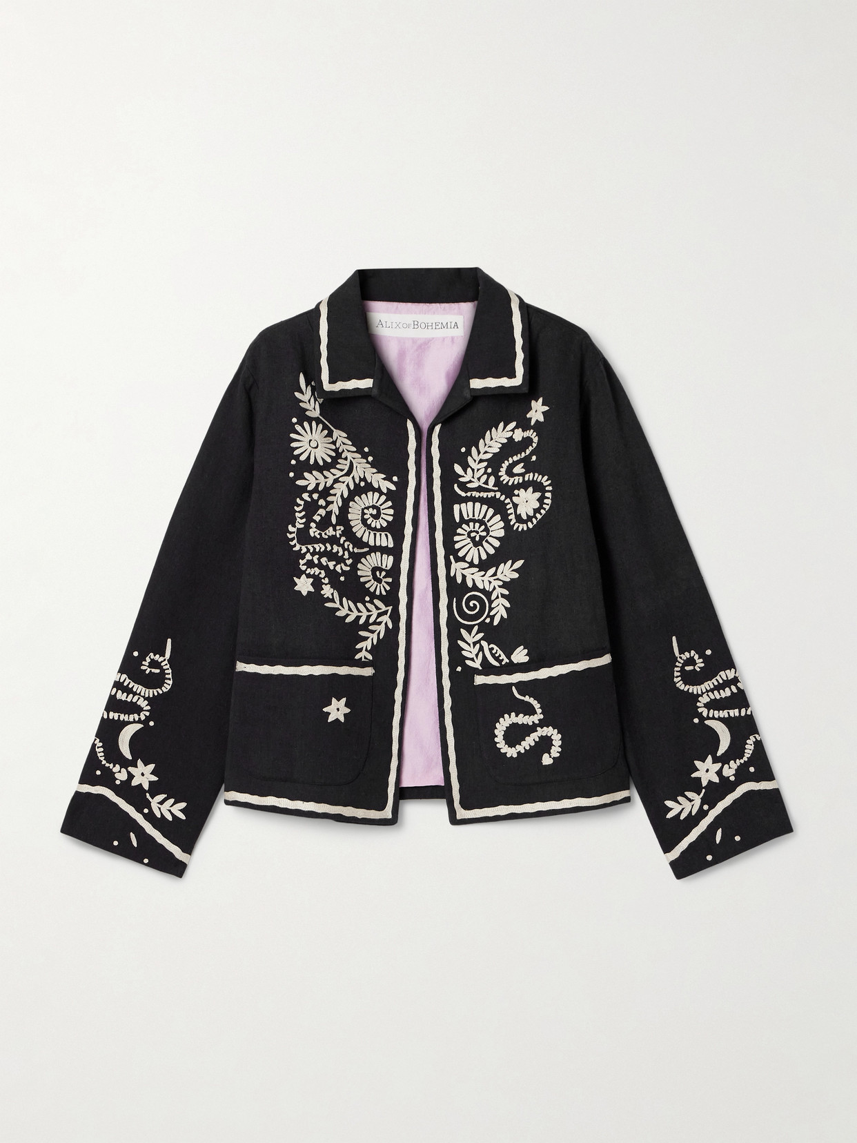 Alix Of Bohemia Francis Embroidered Slub Silk Jacket In Black