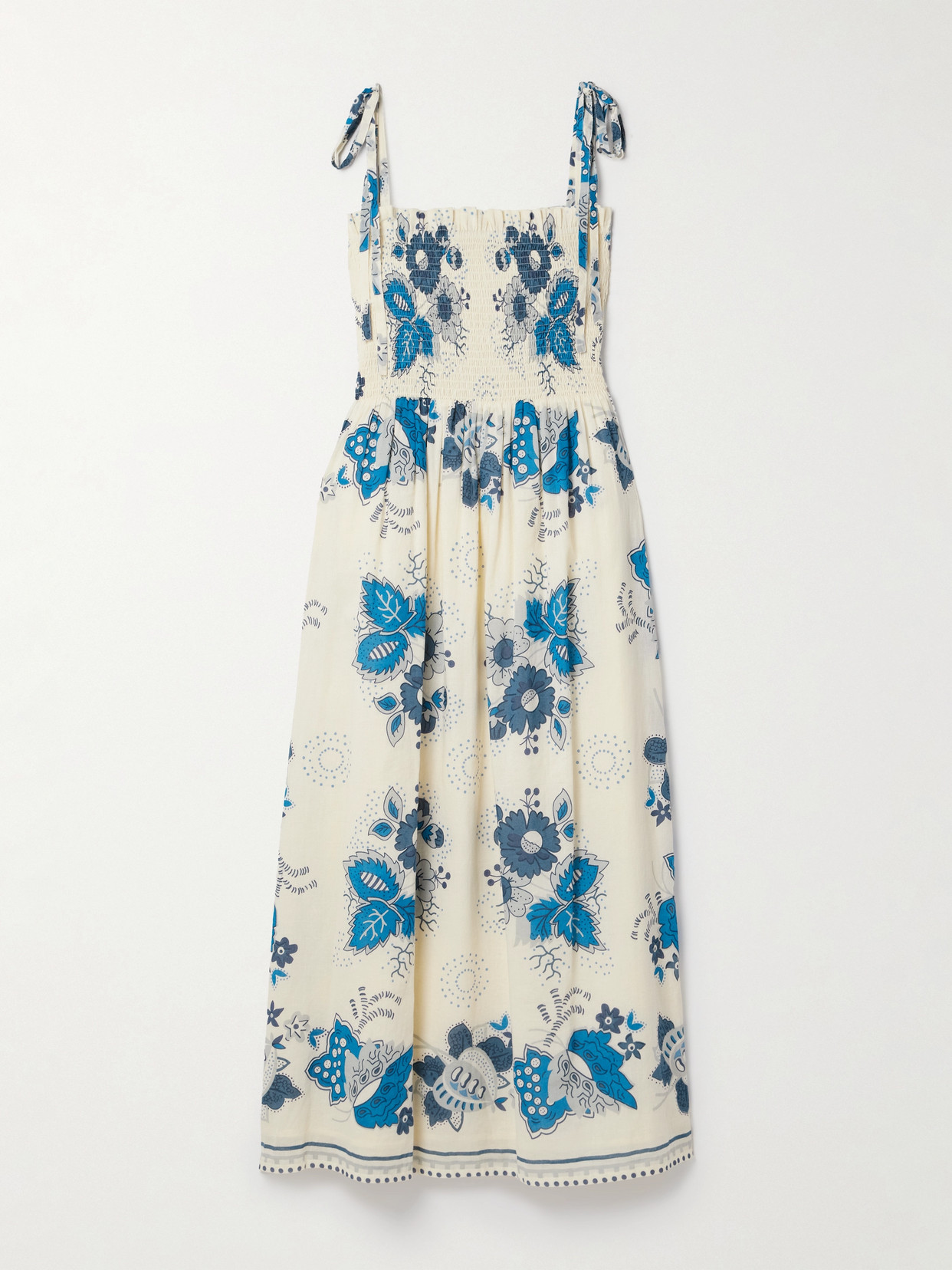 ALIX OF BOHEMIA - Kaia Shirred Printed Cotton-voile Midi Dress - Blue