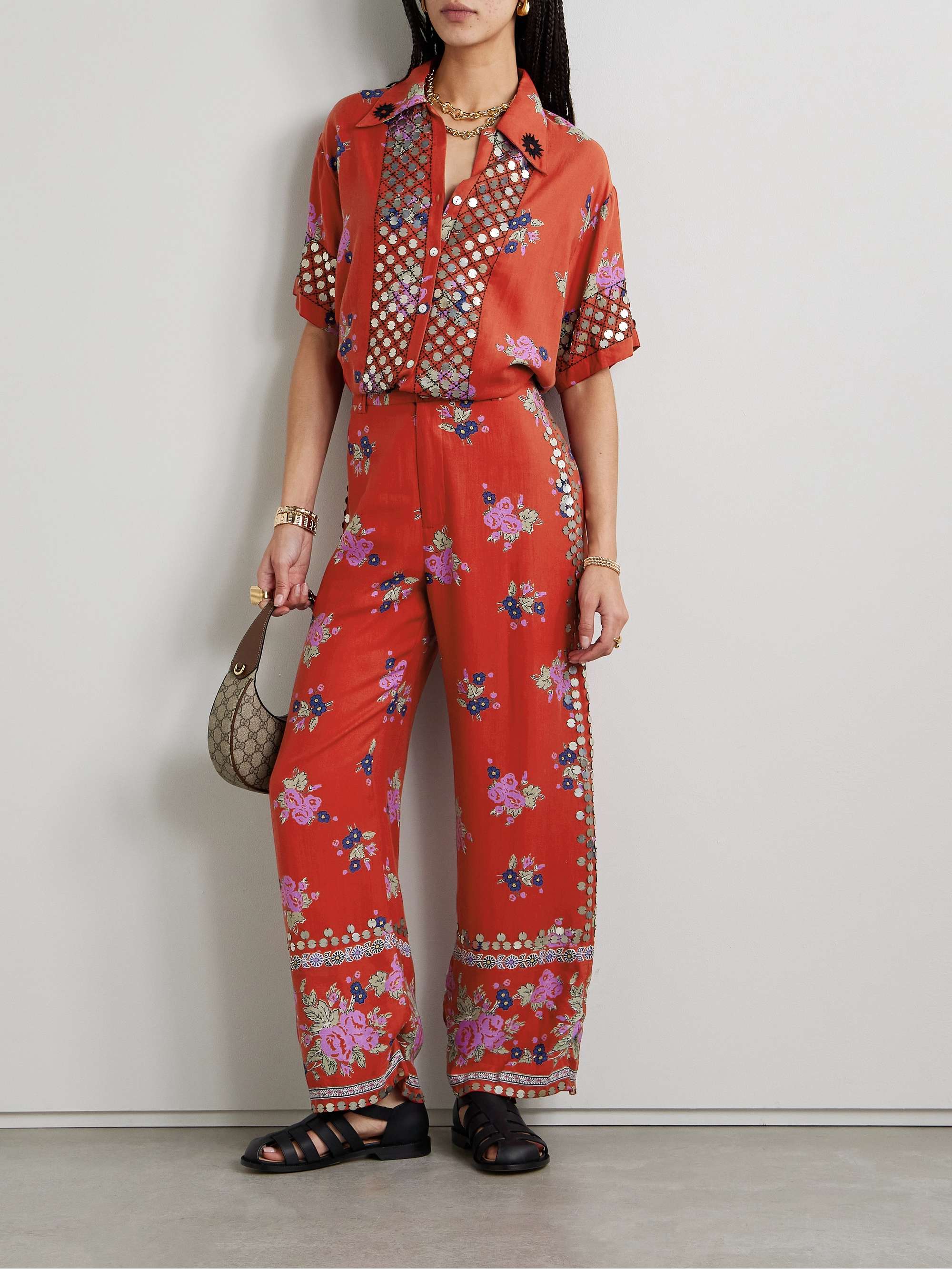 ALIX OF BOHEMIA Stevie embellished floralprint TENCEL™ Lyocell shirt