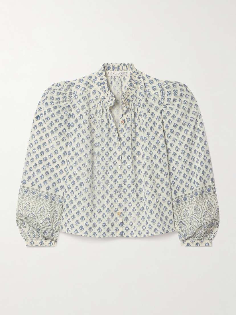 ALIX OF BOHEMIA Annabel Cropped Gathered Floral-print Cotton-voile Blouse