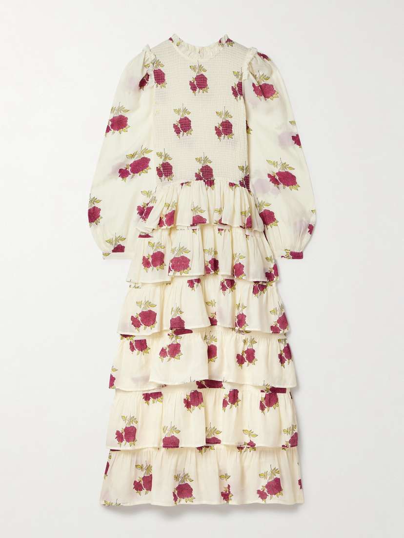 ALIX OF BOHEMIA Shelby Tiered Shirred Floral-print Cotton-voile Maxi Dress - x large