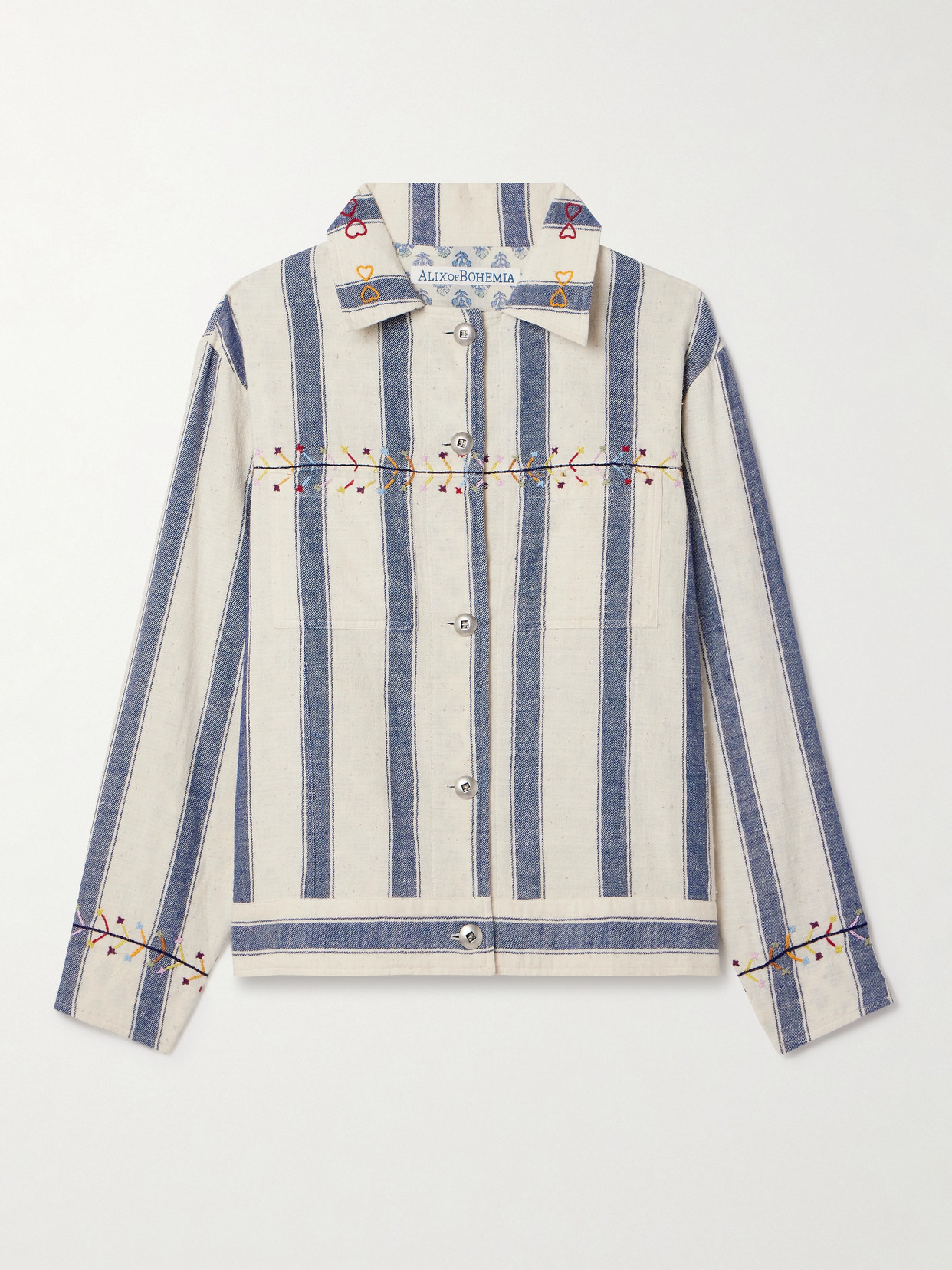 ALIX OF BOHEMIA - Seba Embroidered Striped Cotton-gauze Jacket - Blue