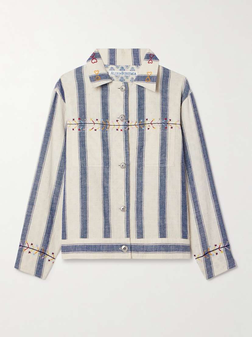 ALIX OF BOHEMIA Seba Embroidered Striped Cotton-gauze Jacket