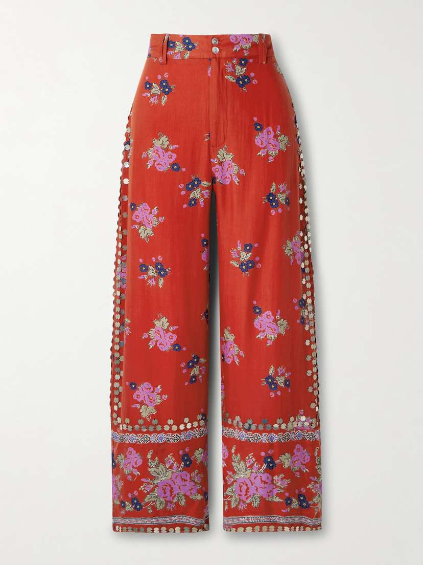 ALIX OF BOHEMIA Scout Embellished Floral-print Tencel™ Lyocell Straight-leg Pants