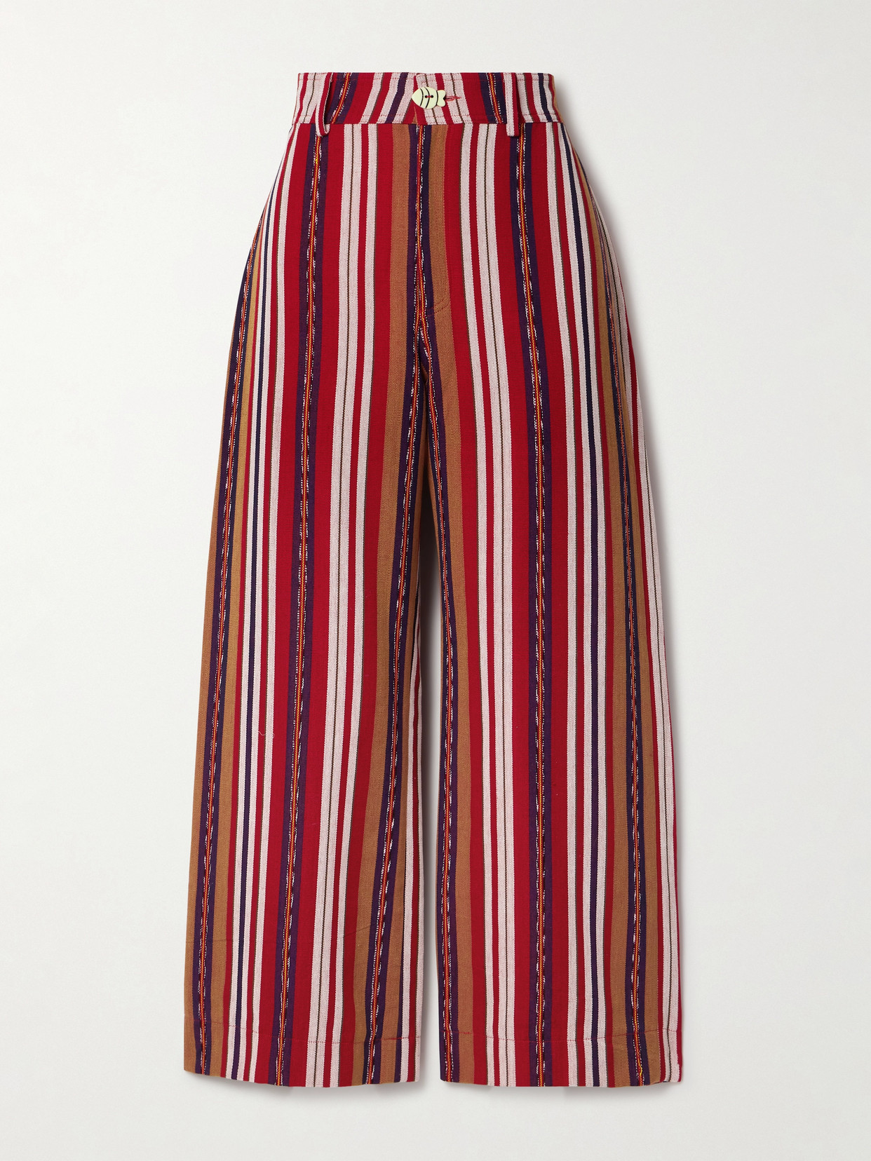 Alix Of Bohemia Paige Striped Cotton-canvas Wide-leg Trousers In Red