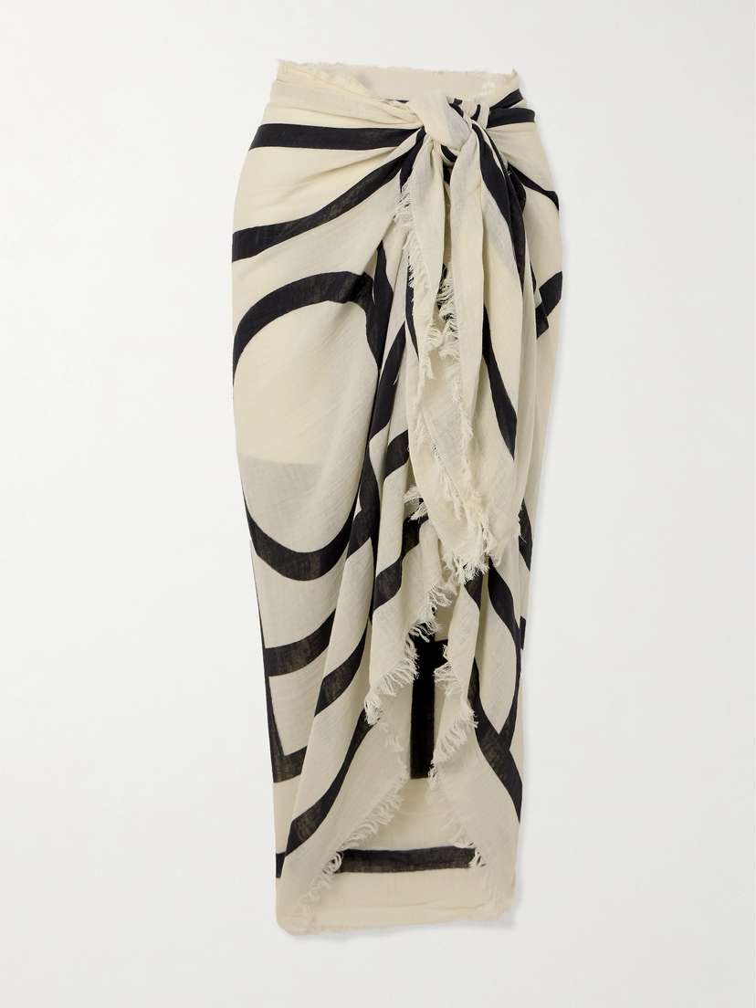 TOTEME Frayed Printed Organic Cotton-voile Pareo