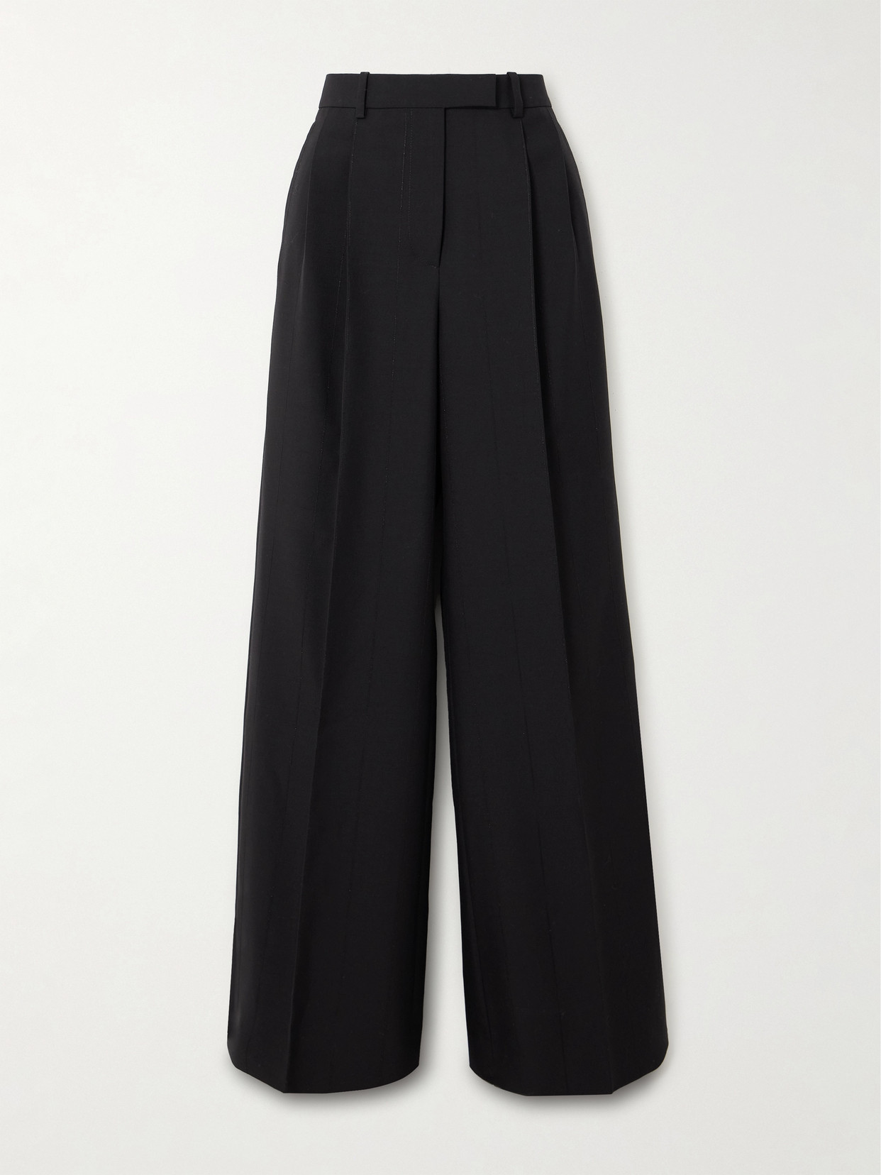 Givenchy Pleated Metallic Striped Wool-blend Wide-leg Trousers In Black