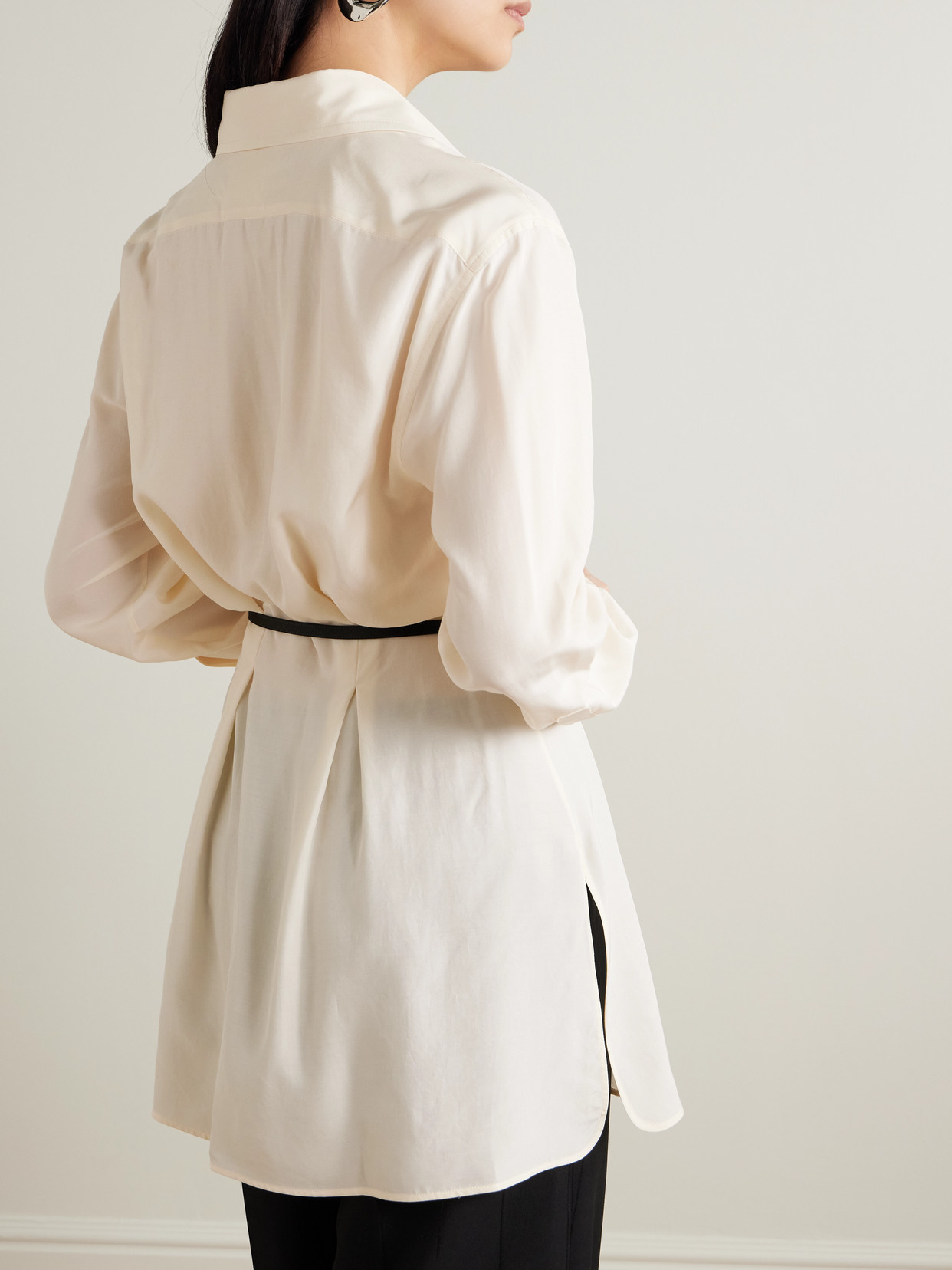 Voyou Belted Satin-Trimmed Shirt