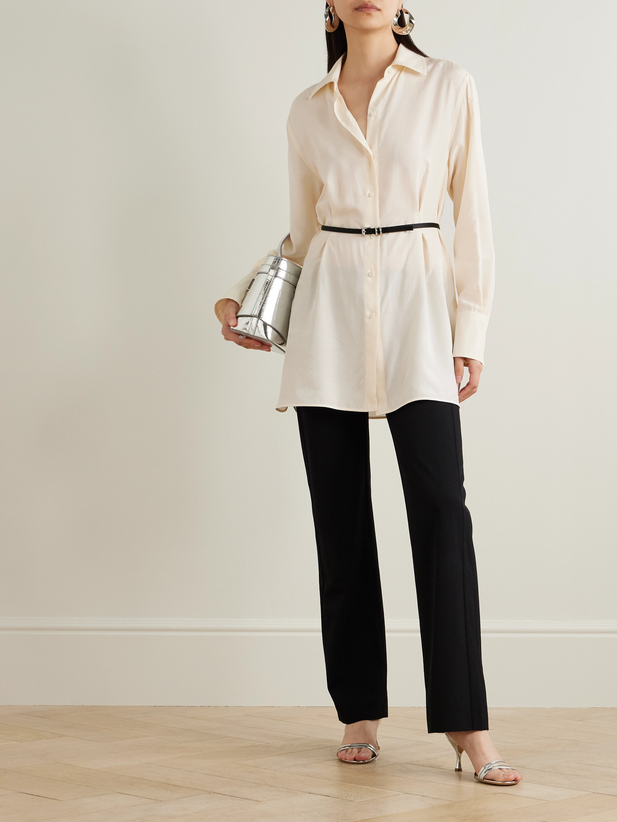 Voyou Belted Satin-Trimmed Shirt