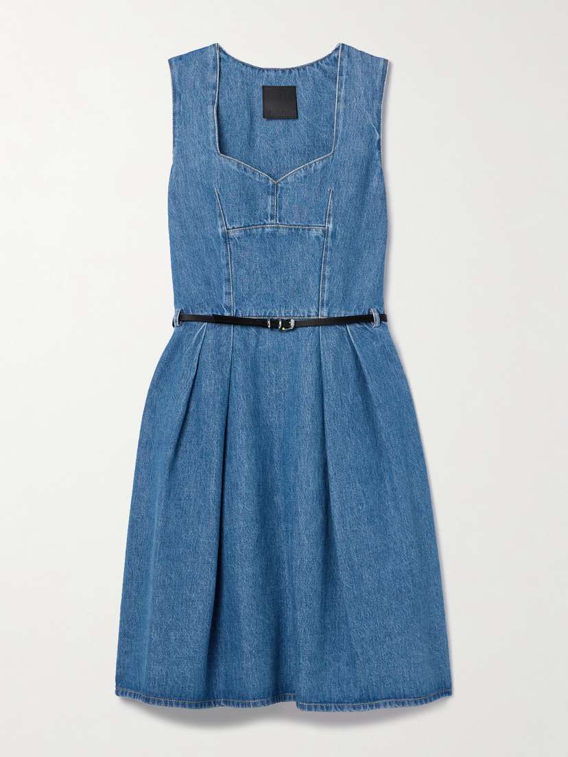 Givenchy Voyou Belted Pleated Satin-trimmed Denim Mini Dress