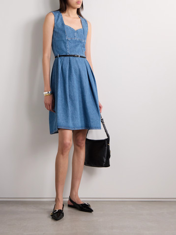 Givenchy Voyou belted pleated satin-trimmed denim mini dress