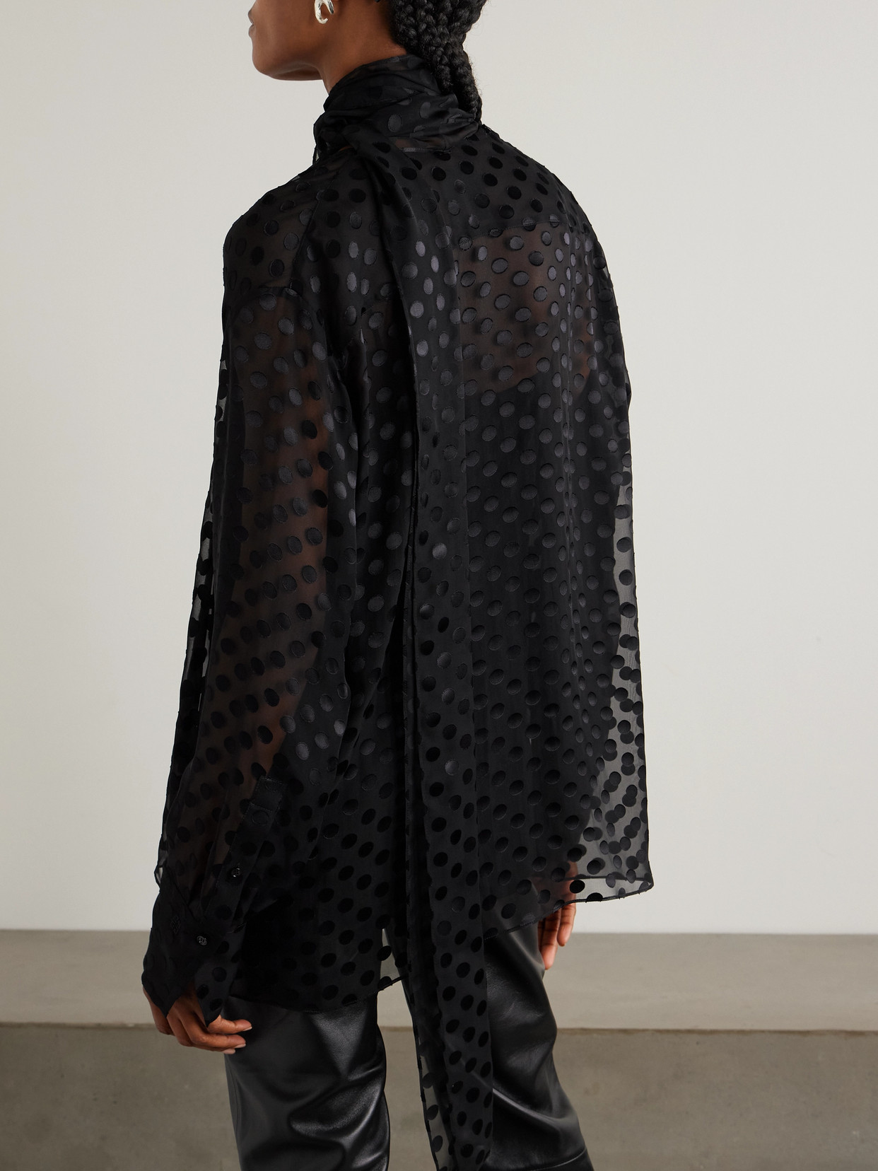 Givenchy Pussy-bow Polka-dot Silk-blend Chiffon Blouse In Black