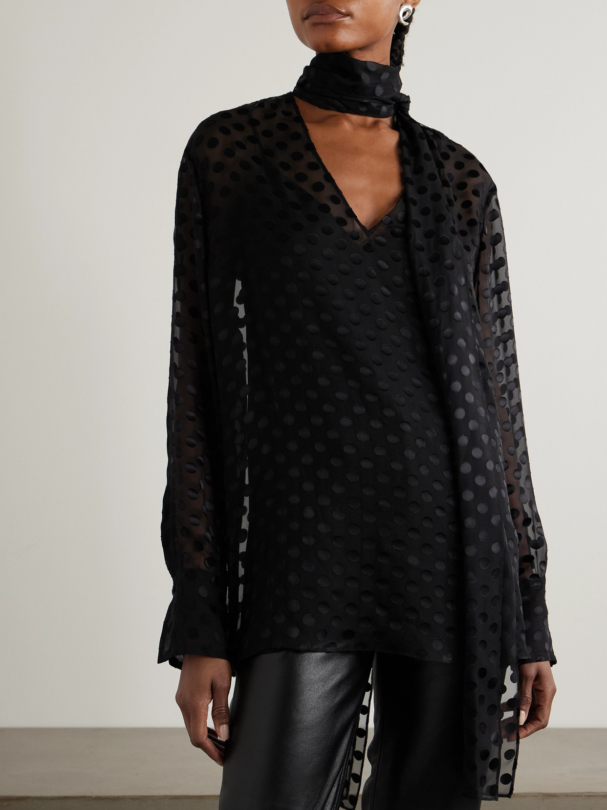 Givenchy Pussy-bow Polka-dot Silk-blend Chiffon Blouse In Black