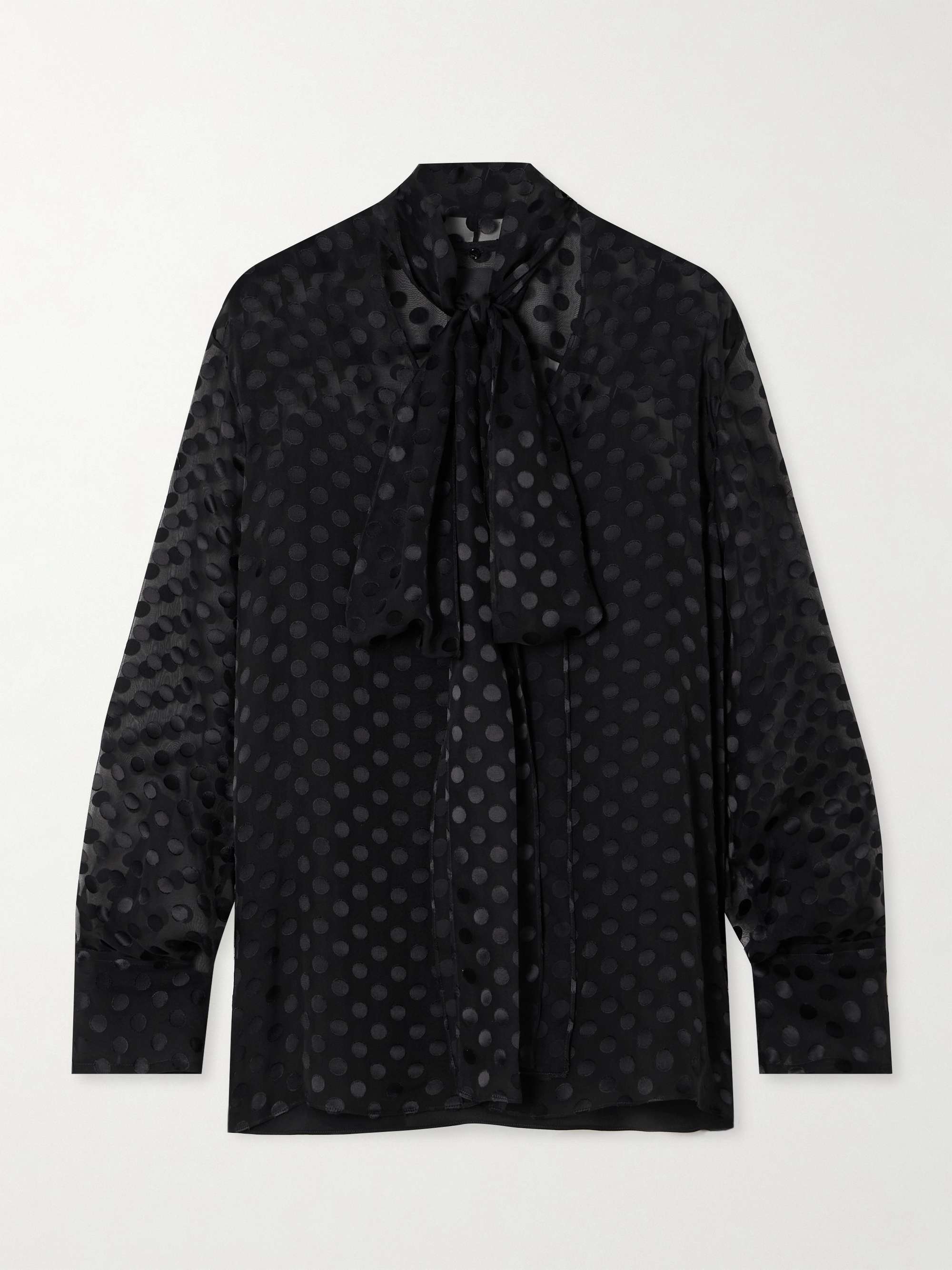 Black Pussy-bow polka-dot silk-blend chiffon blouse