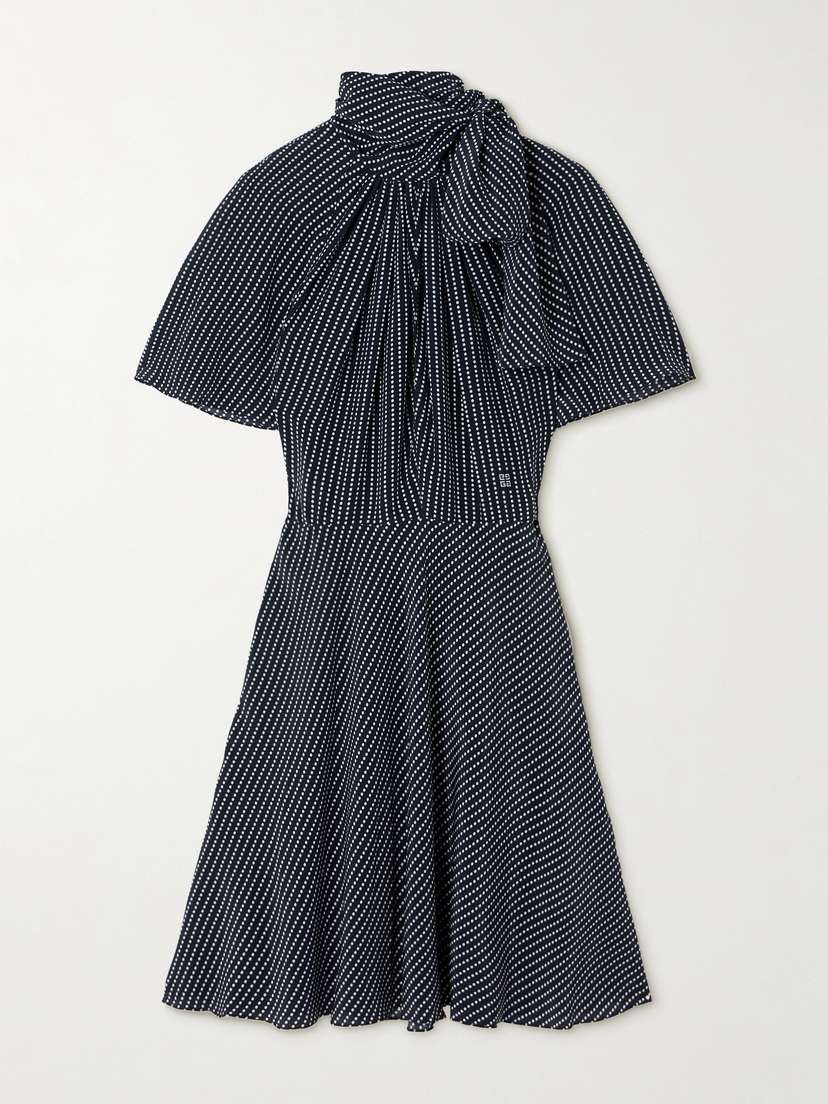 Givenchy Pussy-bow Polka-dot Silk Mini Dress