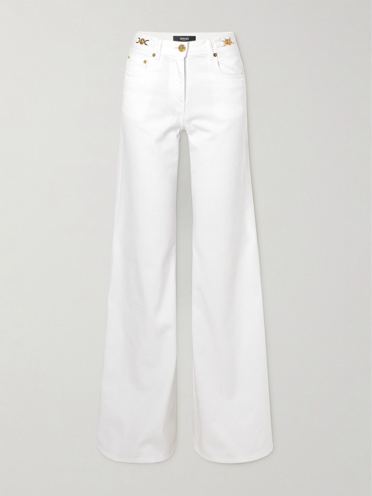 Versace Embellished Flared Jeans In White