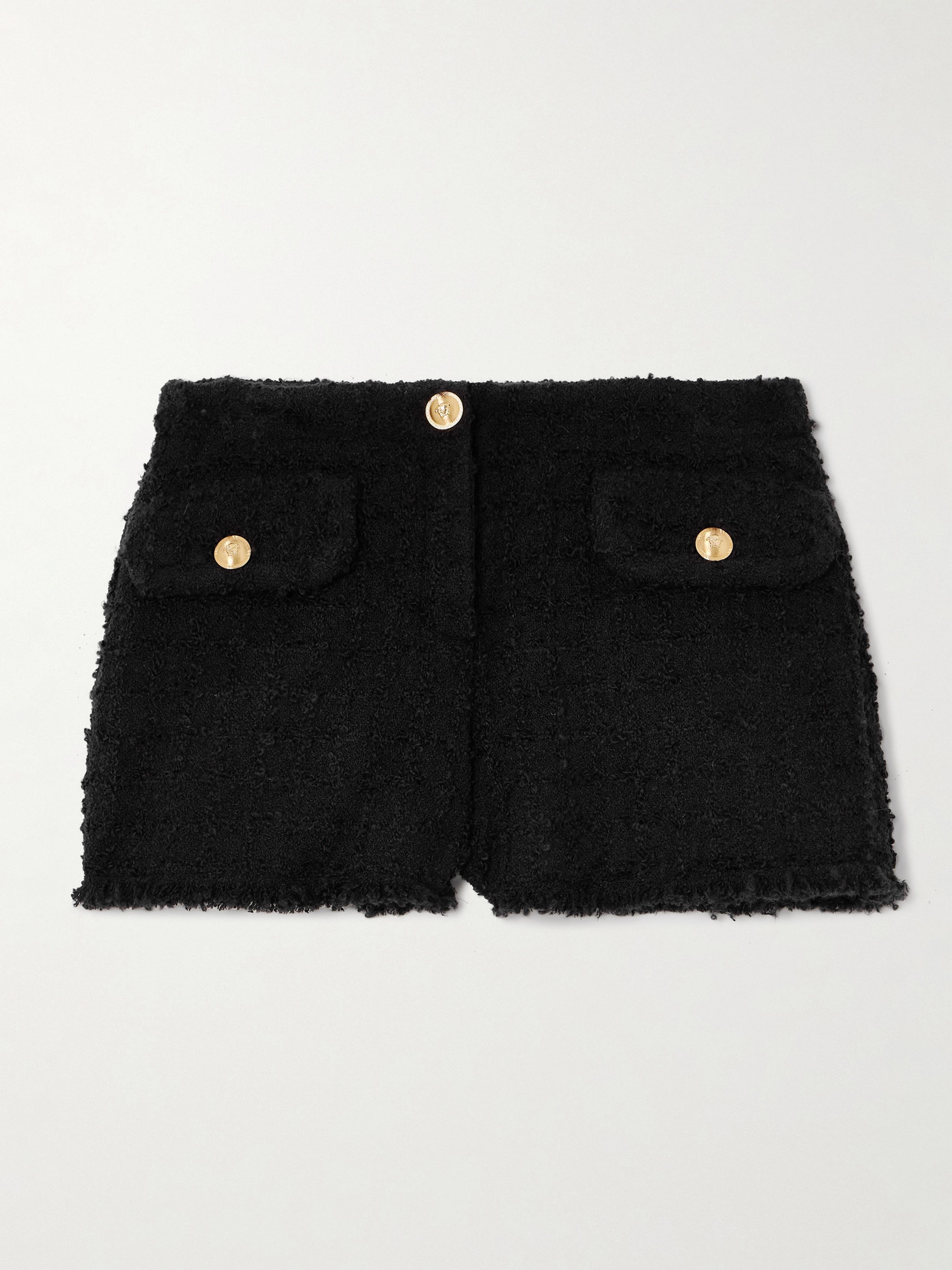 Versace Wool Blend Tweed Shorts In Black