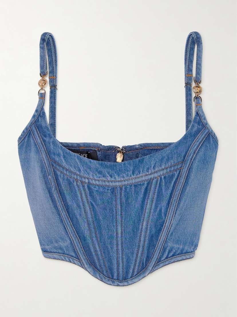 Versace Denim Cropped Bustier Top