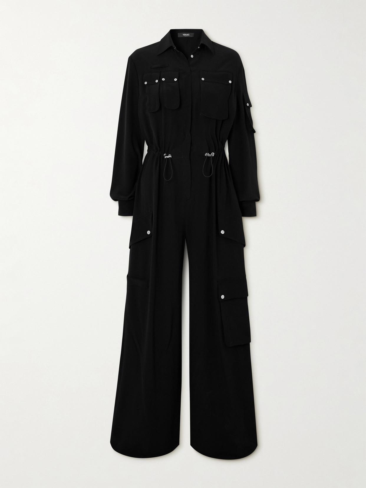 Versace Silk Crepe De Chine Jumpsuit In Black