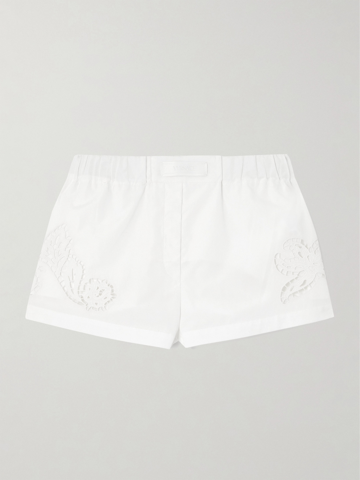 Versace Broderie Anglaise Cotton Shorts In White