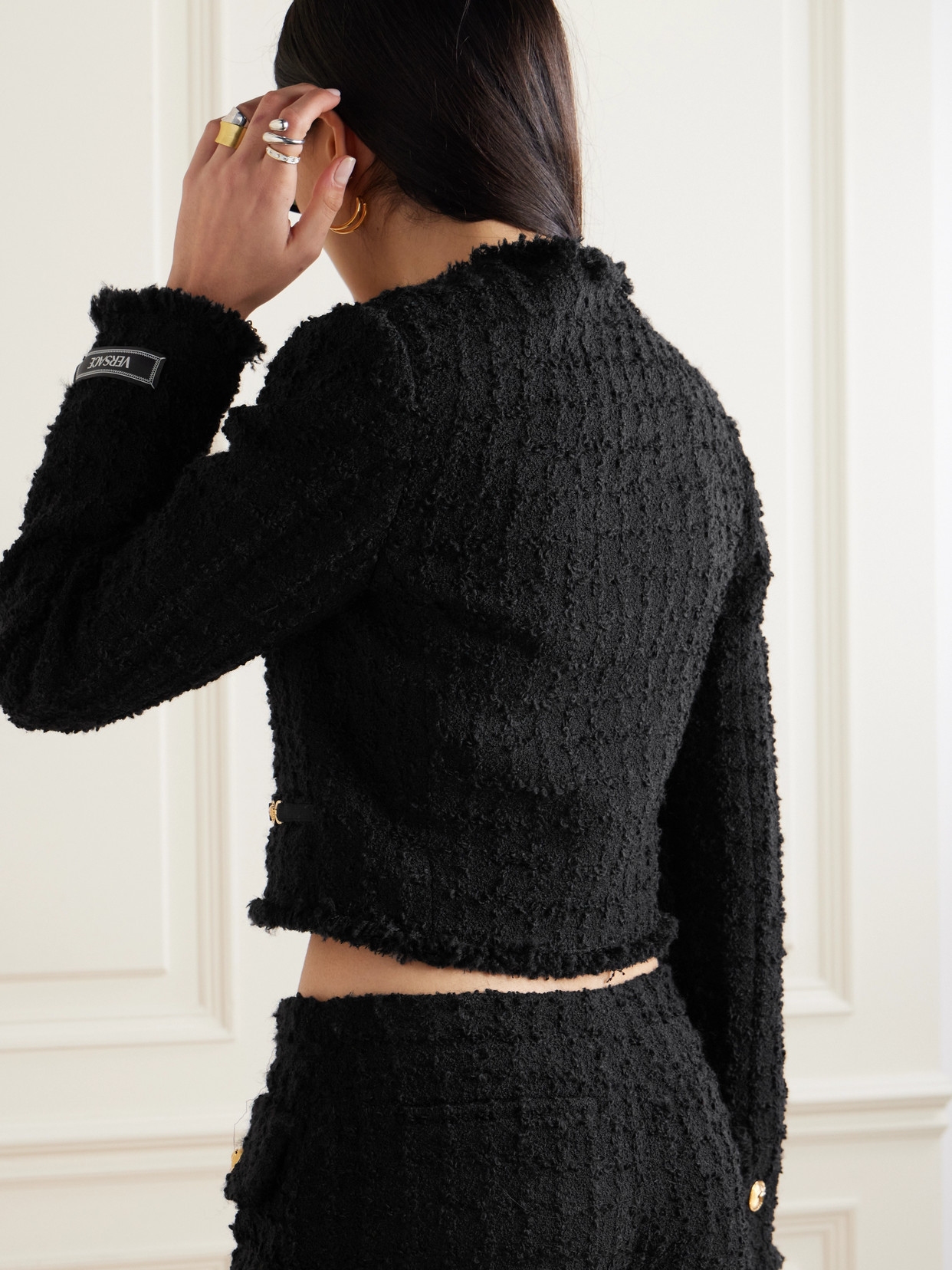 Versace Short Tweed Heritage Jacket In Black