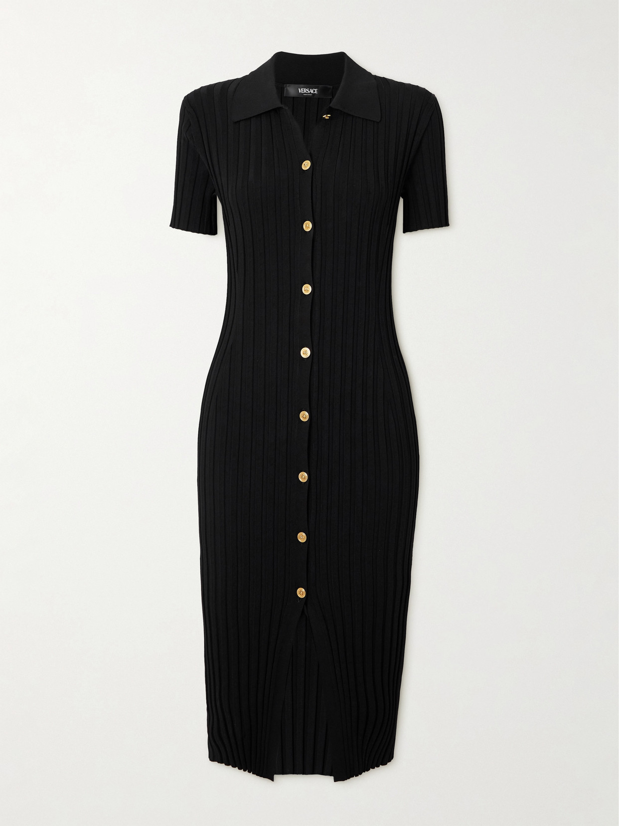 Versace - Ribbed-knit Midi Shirt Dress - Black