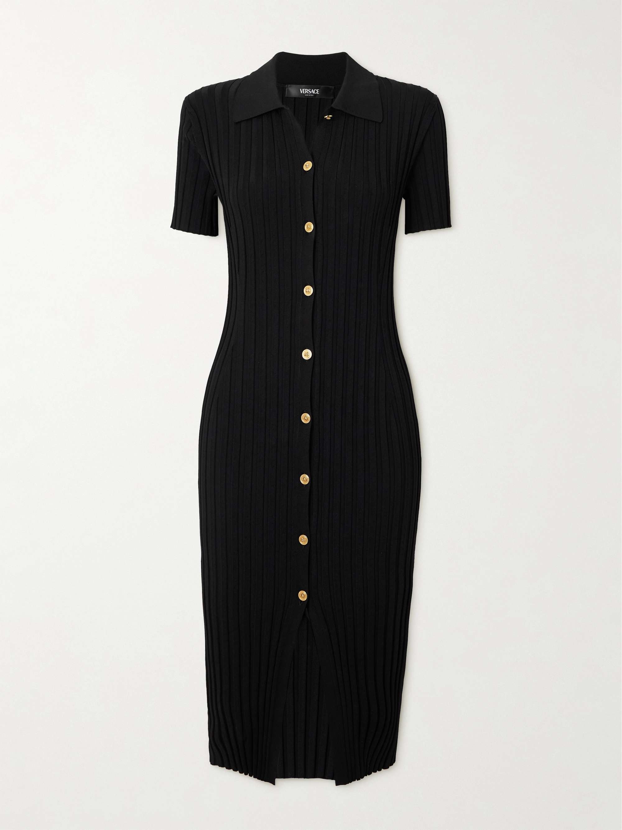 Ribbed knit midi shirt dress black IT36