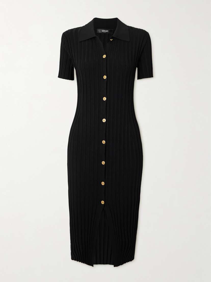 Versace Ribbed-knit Midi Shirt Dress