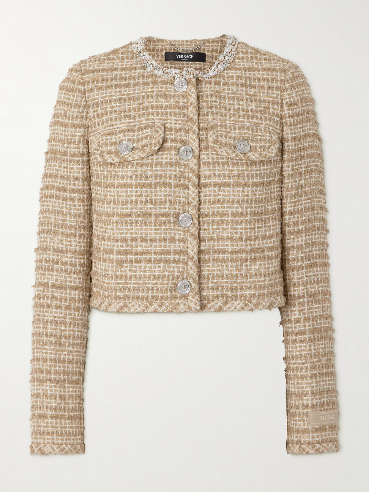 Versace - Embellished Cotton-blend Tweed Jacket - Brown