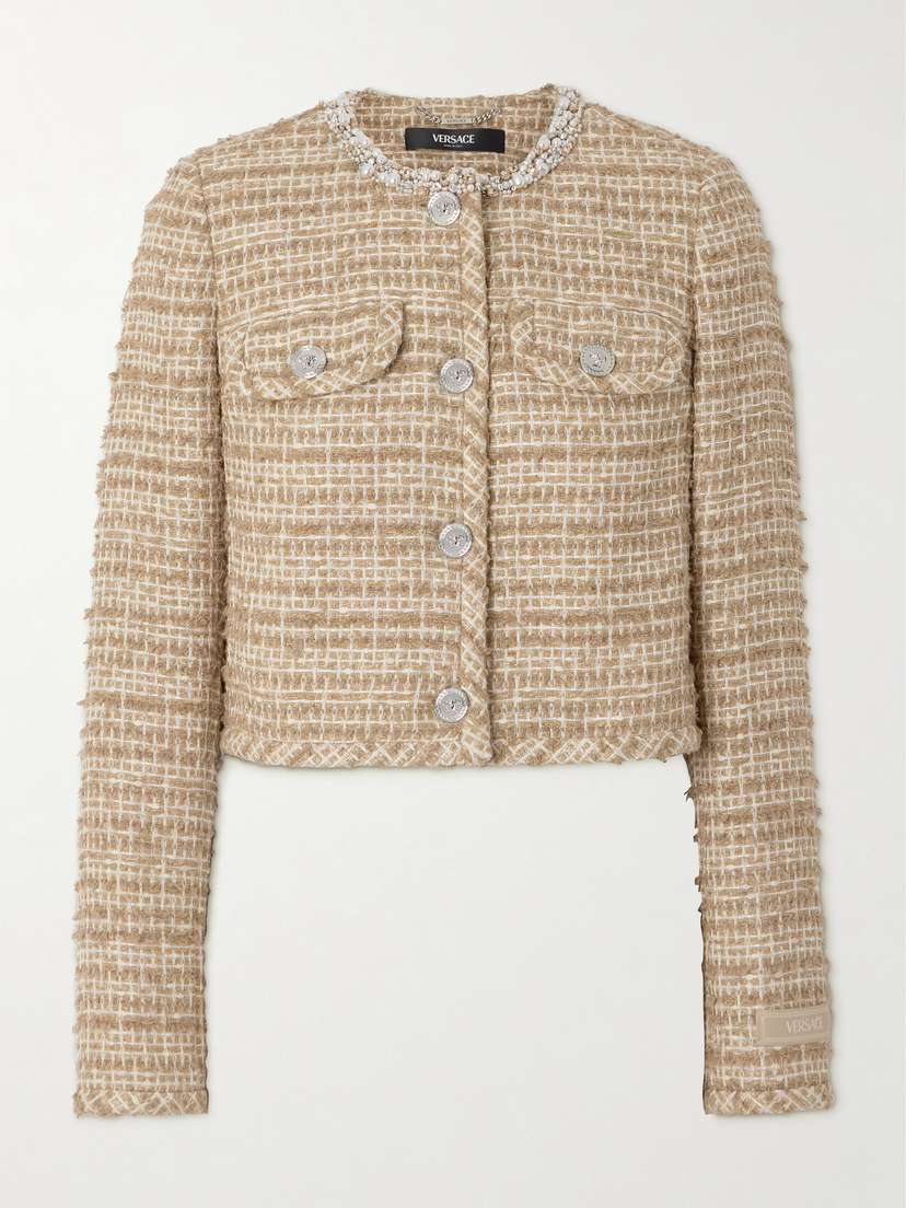 Versace Embellished Cotton-blend Tweed Jacket