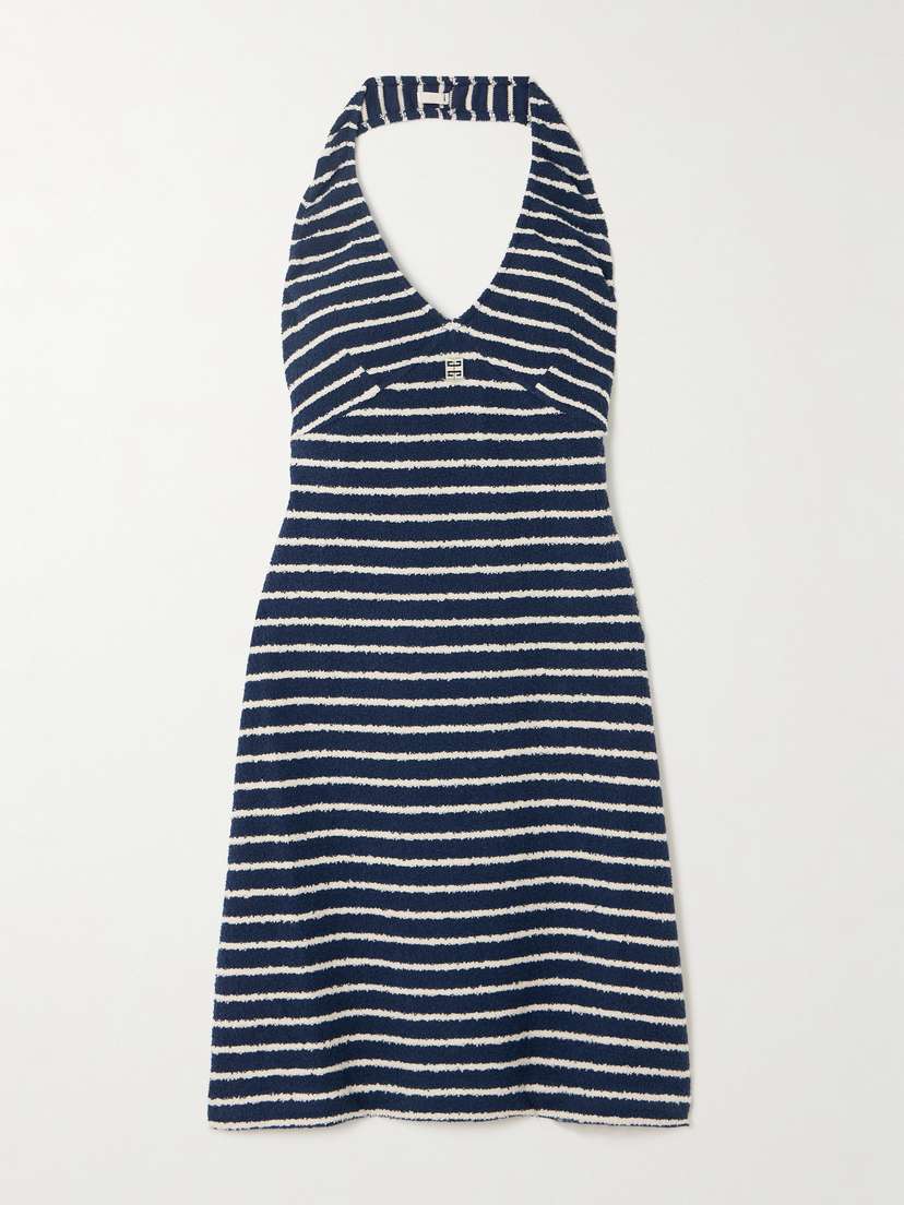 Givenchy Embellished Striped Cotton-blend Terry Halterneck Mini Dress